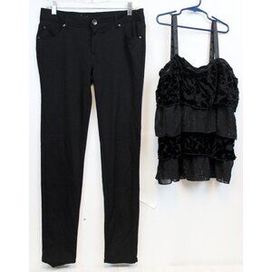 Early 00s VTG Justice Black 2pc Outfit sz 18 NWT Tank Top Layered Pants Velvet